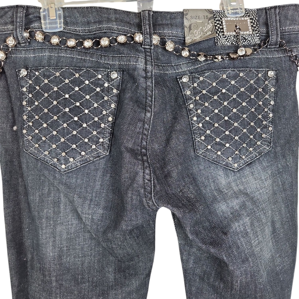 NWT, LA Idol Jeans, Women's Black Jeans with Plenty of rhinestones, Sz 15 - Picture 3 of 10